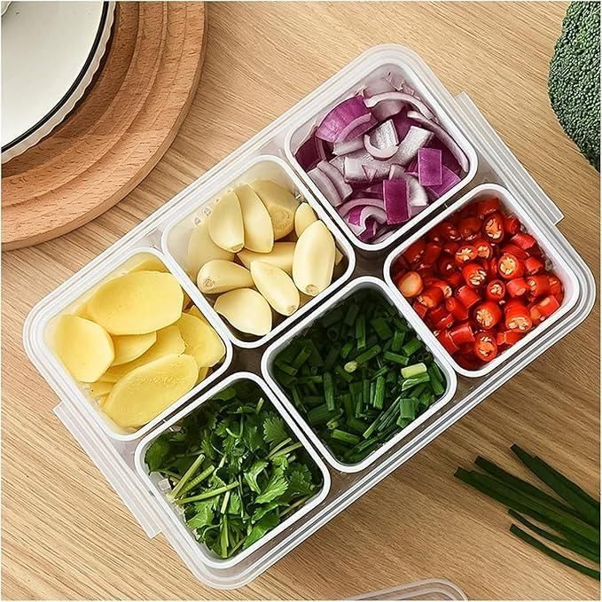 Multi-Compartment Food Storage Box with Lid – 6 Sections Organizer 🍱🥦