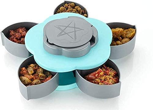 5 Compartments Flower Candy Box | Rotating Serving Tray | Dry Fruit & Spice Set (Plastic, Green)
