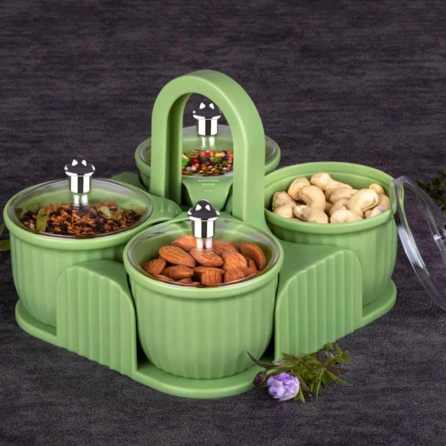 Multipurpose Storage Jar Set with Tray – 4 Pcs Organizer for Kitchen & Dining 🍬🍴