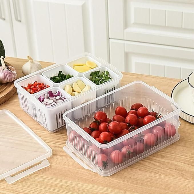 Multi-Compartment Food Storage Box with Lid – 6 Sections Organizer 🍱🥦