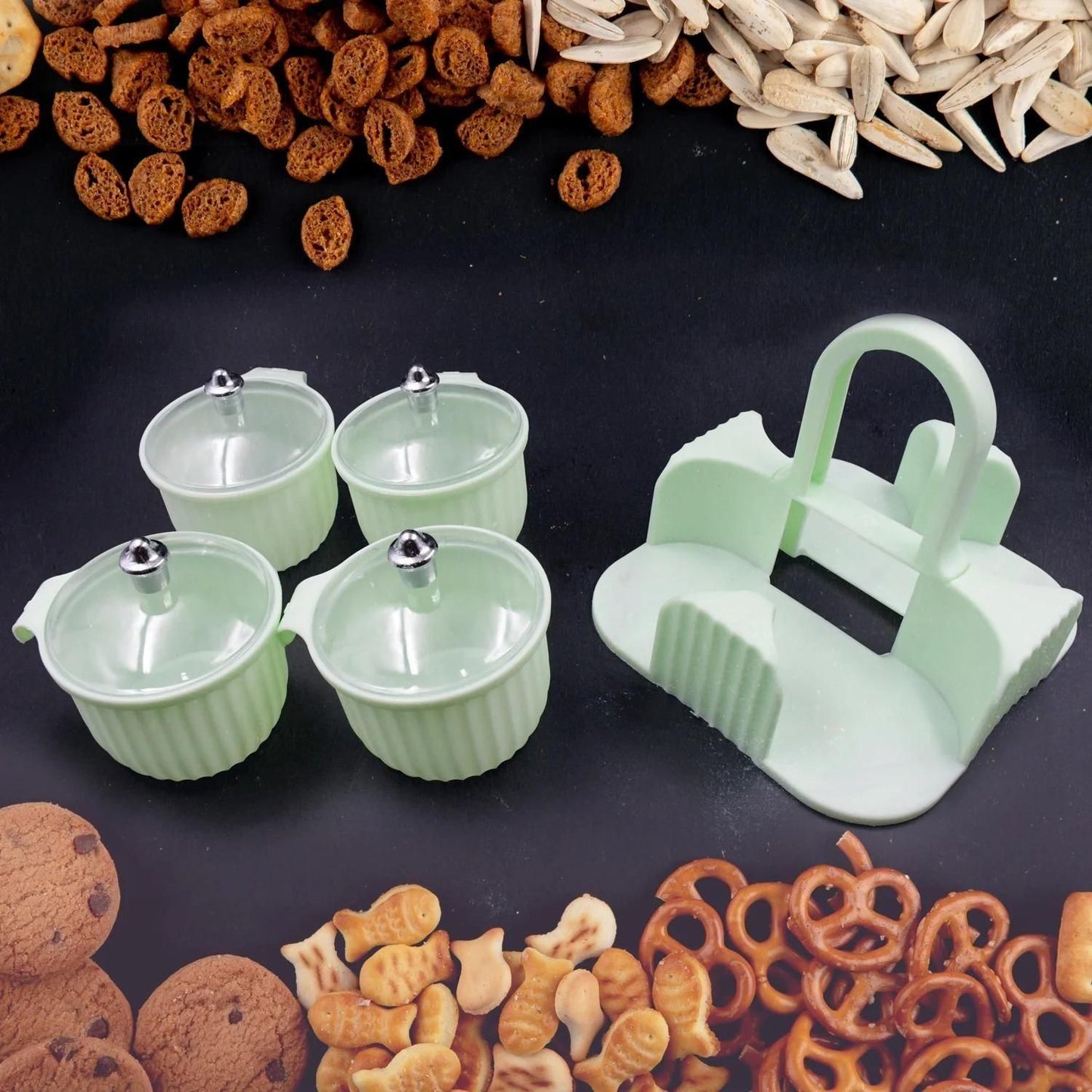 Multipurpose Storage Jar Set with Tray – 4 Pcs Organizer for Kitchen & Dining 🍬🍴