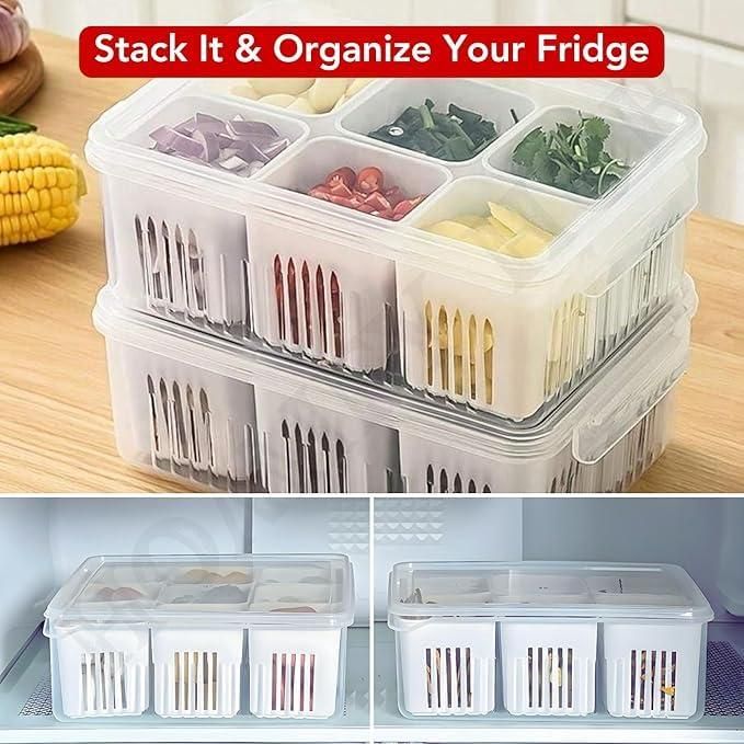 Multi-Compartment Food Storage Box with Lid – 6 Sections Organizer 🍱🥦