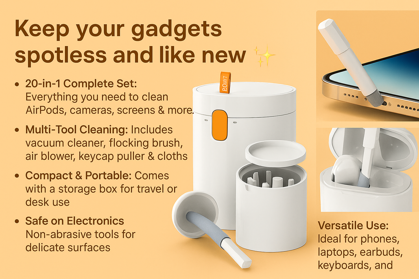 20‑in‑1 Multi‑Purpose Cleaner Kit – For AirPods, Camera, Keyboard & More 🧹🎧