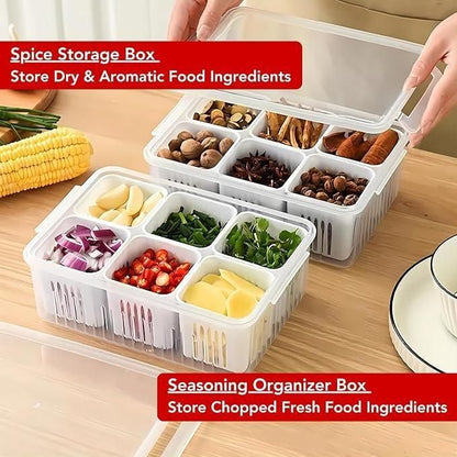Multi-Compartment Food Storage Box with Lid – 6 Sections Organizer 🍱🥦