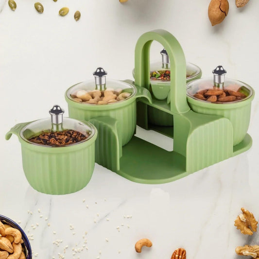 Multipurpose Storage Jar Set with Tray – 4 Pcs Organizer for Kitchen & Dining 🍬🍴