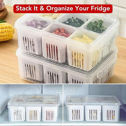 Multi-Compartment Food Storage Box with Lid – 6 Sections Organizer 🍱🥦
