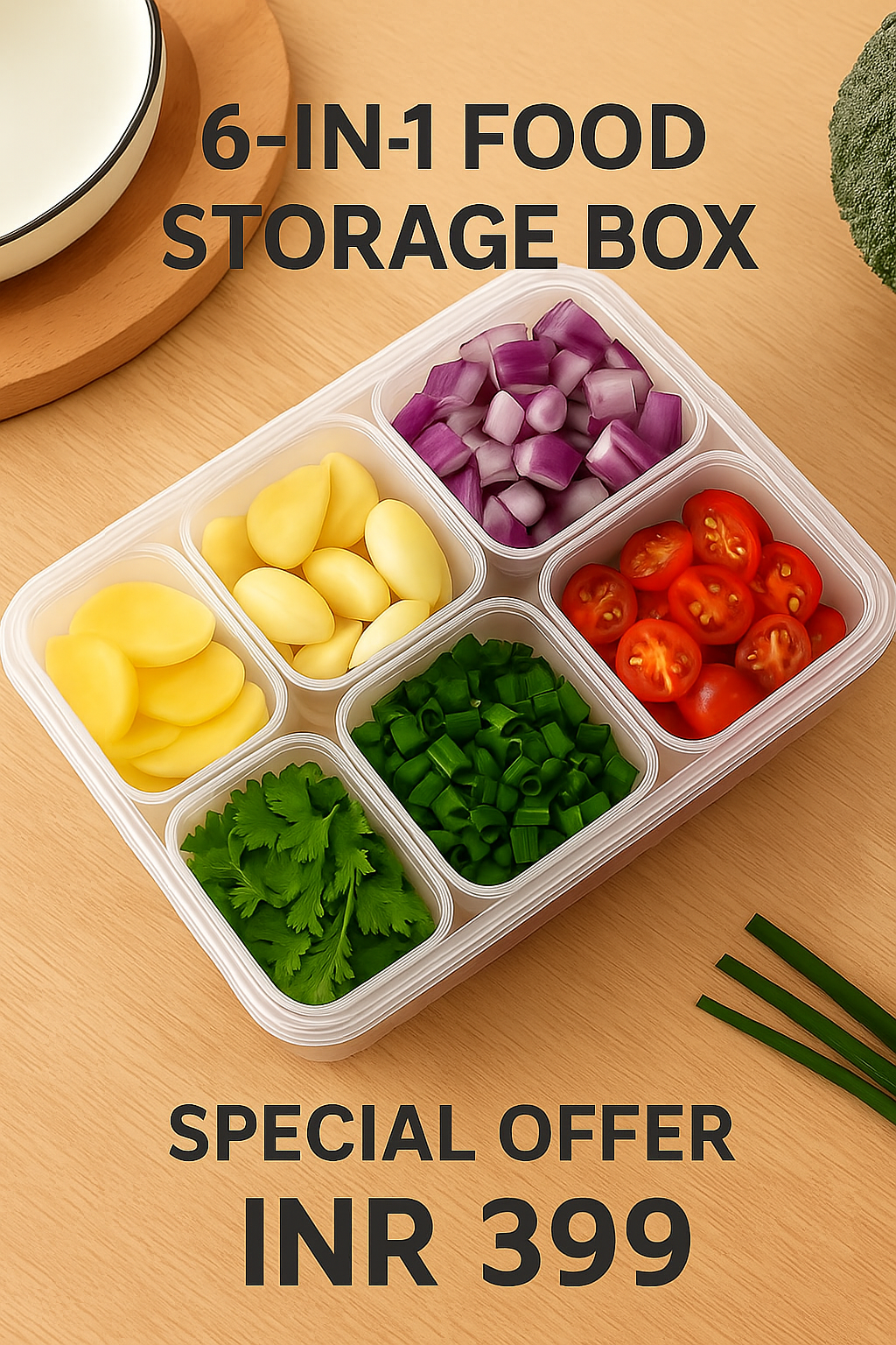 Multi-Compartment Food Storage Box with Lid – 6 Sections Organizer 🍱🥦