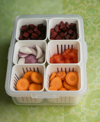 Multi-Compartment Food Storage Box with Lid – 6 Sections Organizer 🍱🥦
