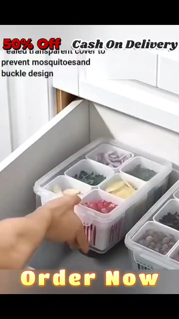 Multi-Compartment Food Storage Box with Lid – 6 Sections Organizer 🍱🥦